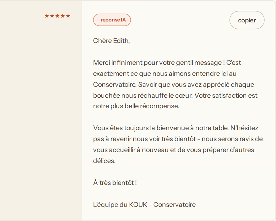 Demo : reponses automatiques aux avis Google